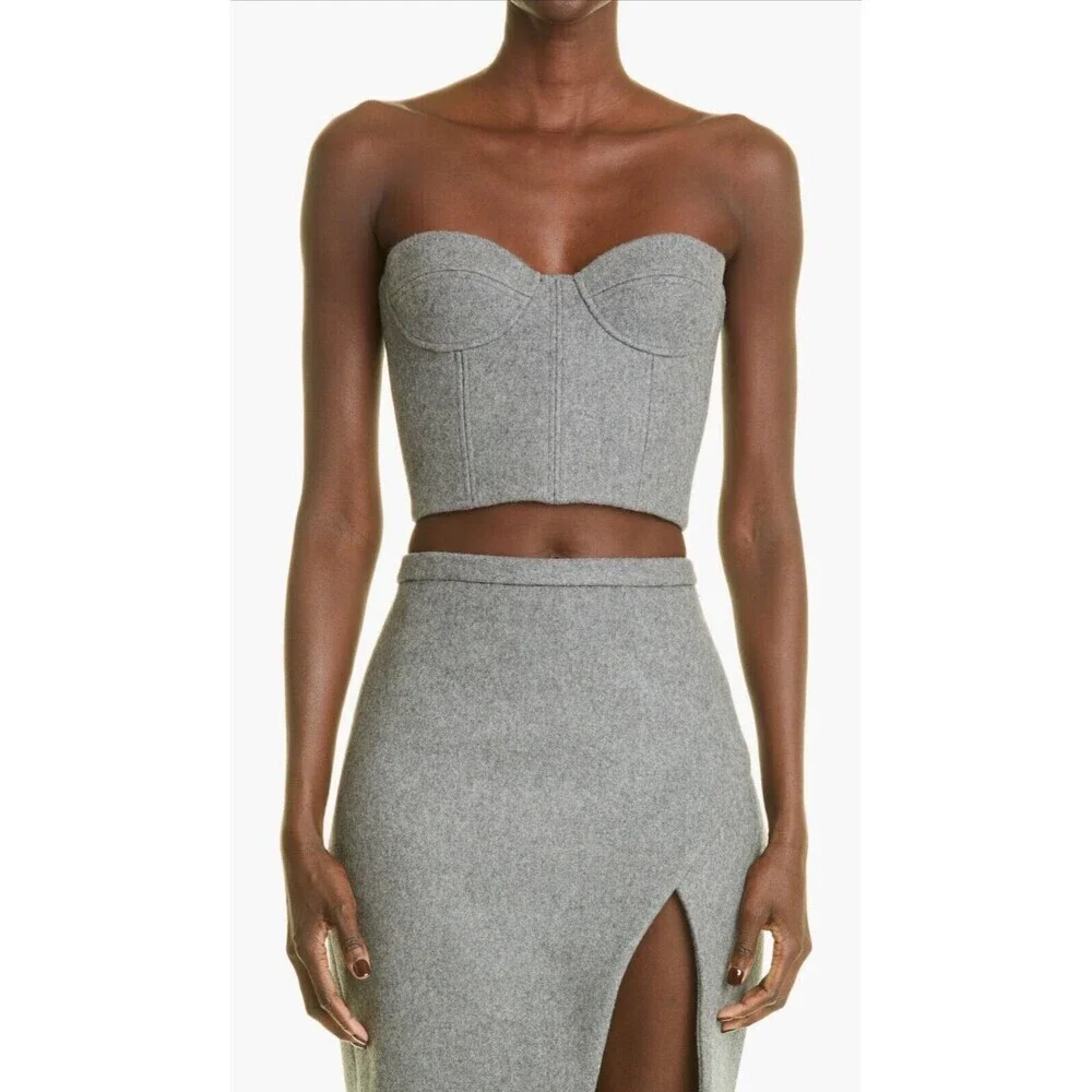 $525 LaQuan Smith Boiled Wool Bustier Top Heather Gray Size Medium NWT - Picture 1 of 10